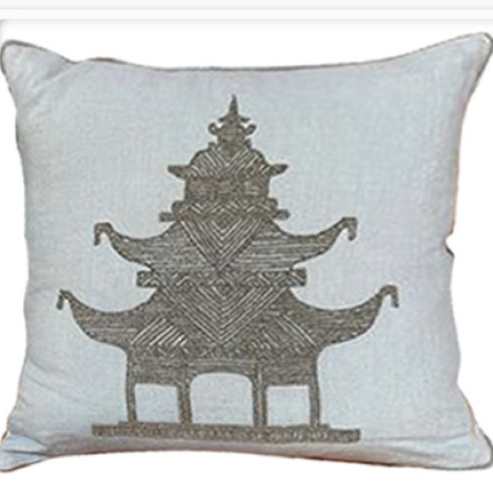 Jonathan Adler Luxembourg pagoda pillow Elegant Silver Embroidered Pillow EUC